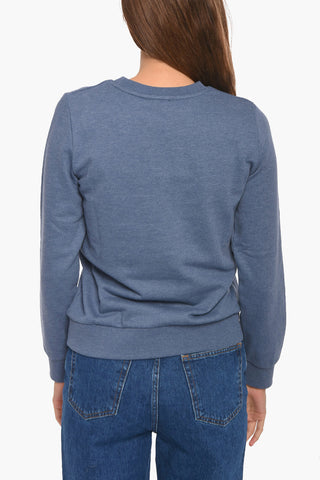 Crew Neck Cotton Blend Sweatshirt with Velour Print