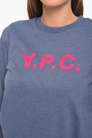 Crew Neck Cotton Blend Sweatshirt with Velour Print