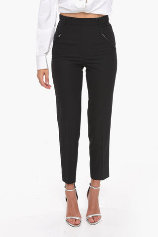High-Waisted Wool-blend Cropped Trousers with Stitches