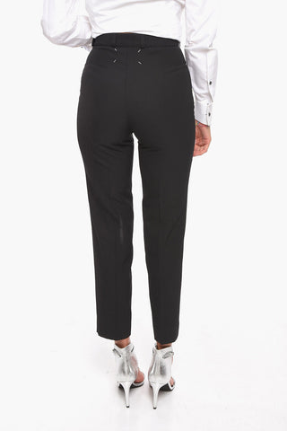 High-Waisted Wool-blend Cropped Trousers with Stitches