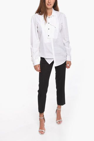 High-Waisted Wool-blend Cropped Trousers with Stitches