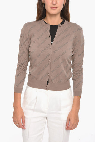 Cardigan Crop con Lettering Ton-sur-ton Allover
