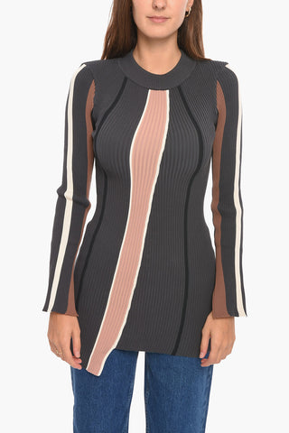 Ribbed Asymmetric Crewneck Sweater