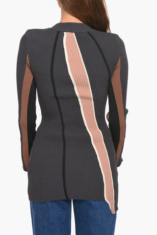 Ribbed Asymmetric Crewneck Sweater