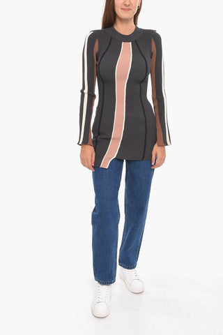 Ribbed Asymmetric Crewneck Sweater