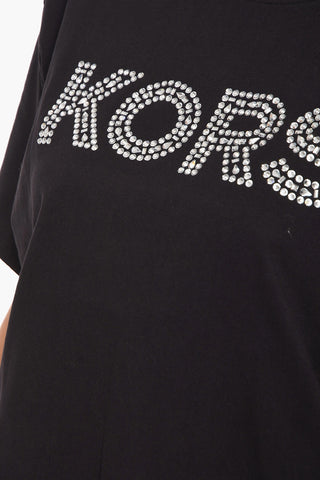 Crewneck Short Sleeved Logo T-shirt With Rhinestones