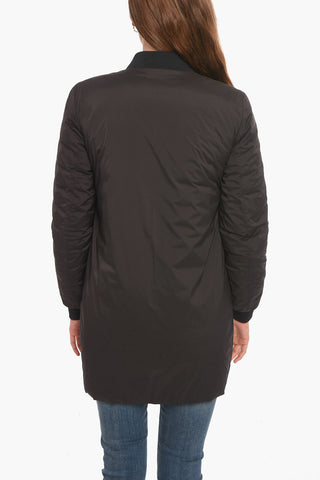 Reversable Long Bomber Jacket with Zip Fastening