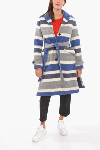 Wool Blend Coat with Striped Pattern