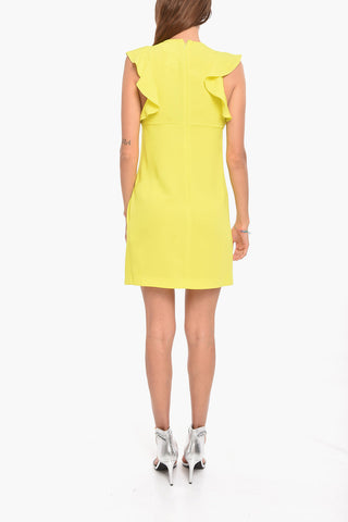 Ruffled Short-sleeves V-neck Neon Dress