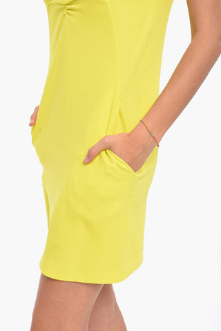Ruffled Short-sleeves V-neck Neon Dress