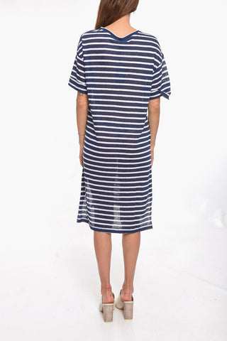 T-shirt Oversize in Lino con Spacchi Laterali