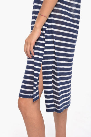 T-shirt Oversize in Lino con Spacchi Laterali