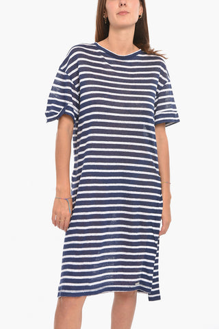 T-shirt Oversize in Lino con Spacchi Laterali