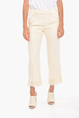 Silk Front-pleated Trousers with Fringes