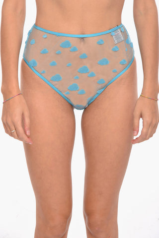 High-Waisted See-Through Briefs with All-Over Cloud Motif and Cut-Out Detail