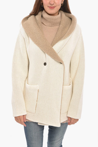 Cardigan Bouclé Hoodie a Spalla Scesa