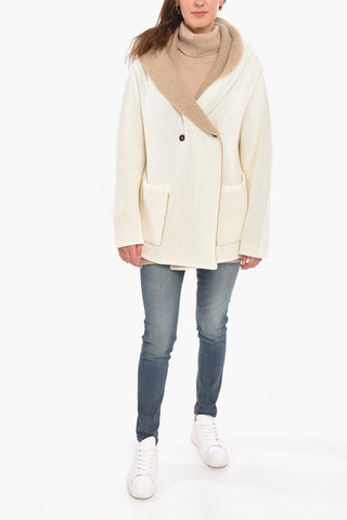 Cardigan Bouclé Hoodie a Spalla Scesa