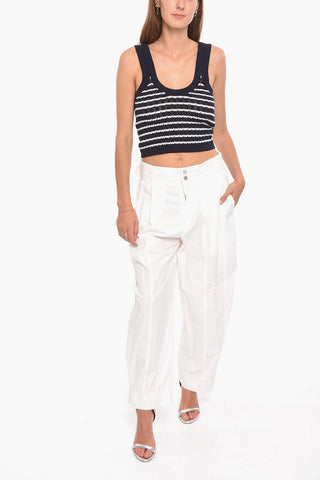 Buttoned Bottom Leg Trousers with Pleats