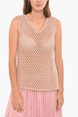Mesh Tank Top with Side Slit and V-neckline