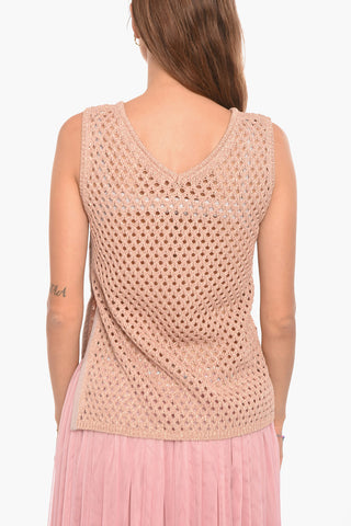 Mesh Tank Top with Side Slit and V-neckline