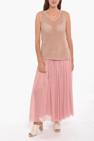 Mesh Tank Top with Side Slit and V-neckline