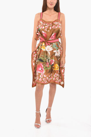 Silk ARIA Dress with Floral Motif and Foulard