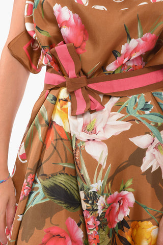 Silk ARIA Dress with Floral Motif and Foulard