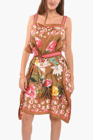 Silk ARIA Dress with Floral Motif and Foulard
