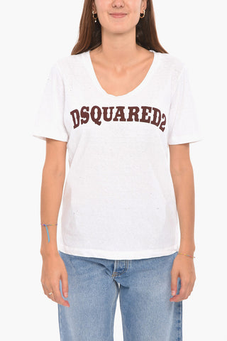 T-shirt con Effetto Distress e Stampa Logo