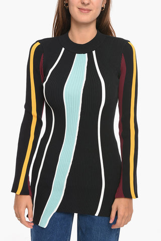 Ribbed Asymmetric Crewneck Sweater