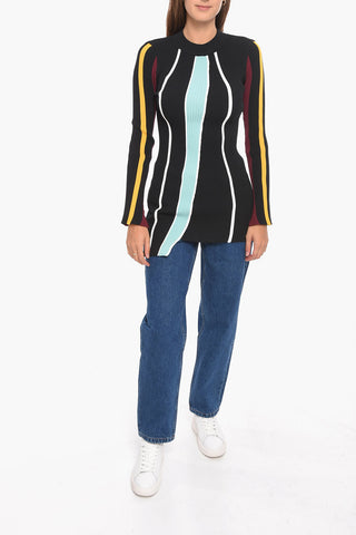 Ribbed Asymmetric Crewneck Sweater