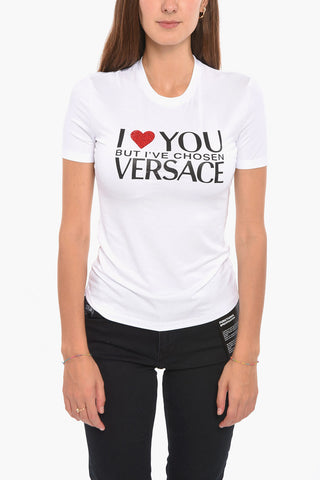 Front Printed Crew-neck T-Shirt with Rhinestone Detail