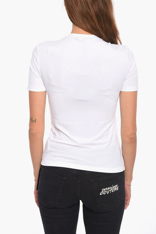 Front Printed Crew-neck T-Shirt with Rhinestone Detail