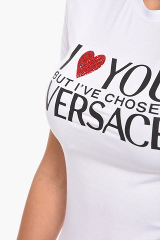 Front Printed Crew-neck T-Shirt with Rhinestone Detail