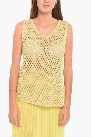 Mesh Tank Top with Side Slit and V-neckline