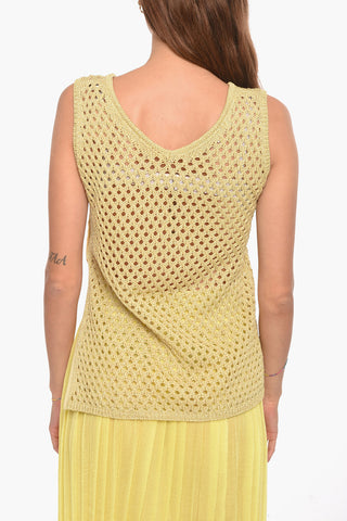 Mesh Tank Top with Side Slit and V-neckline