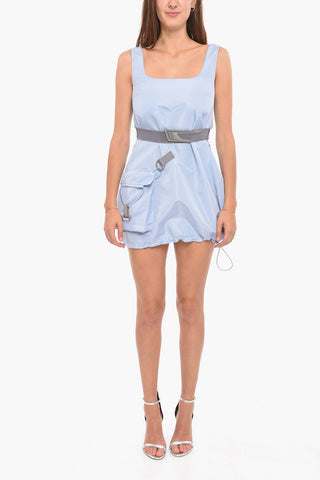 Elastic Belt Nylon Minidress with Utility Pocket
