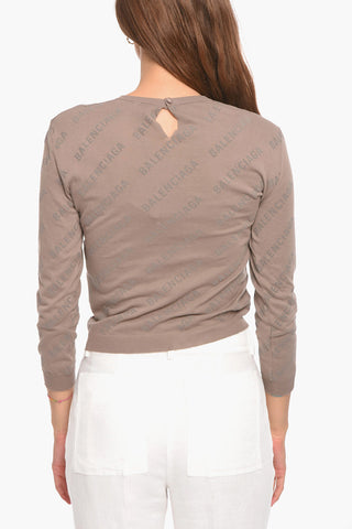 Maglia Crop con Lettering Ton-sur-ton Allover