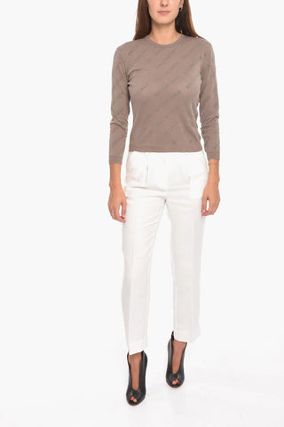 Maglia Crop con Lettering Ton-sur-ton Allover