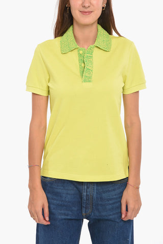 Polo in Cotone Piquet con Collo in Maglia