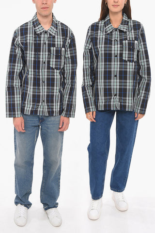 Plaid Check Nylon UNISEX Shirt with Snap Buttons