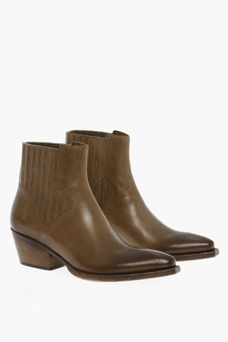 Pointed Leather Boots Heel 6 cm