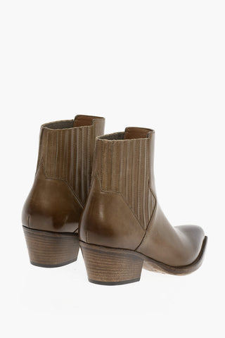 Pointed Leather Boots Heel 6 cm