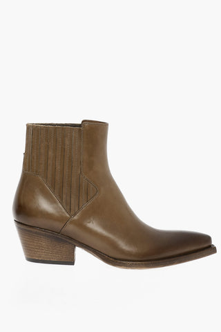 Pointed Leather Boots Heel 6 cm