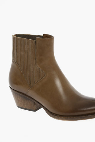 Pointed Leather Boots Heel 6 cm