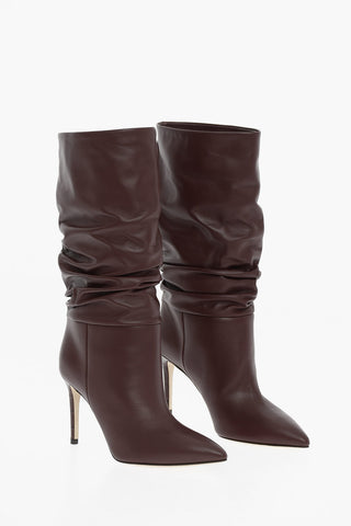 Leather SLOUCHY Pointed Boots Heel 9 cm