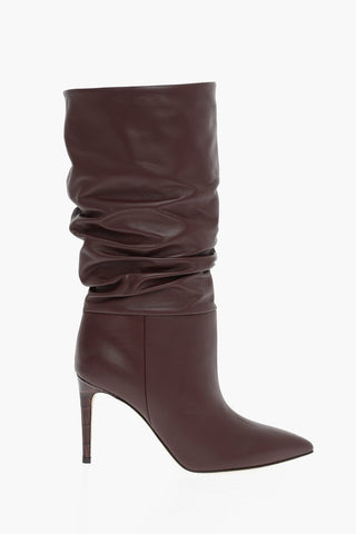 Leather SLOUCHY Pointed Boots Heel 9 cm