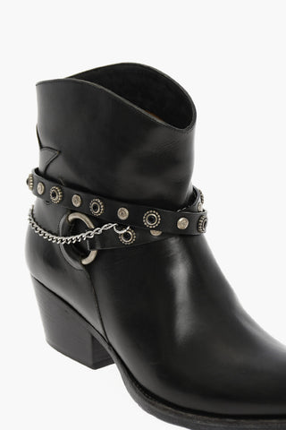 Pointed Leather Boots With Studded Straps