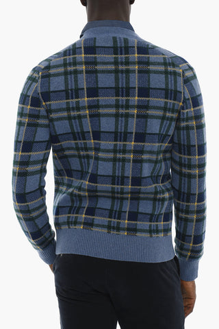 Wool Plaid Checked Cardigan with V-Neck