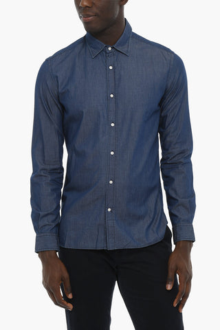 Lightweight Denim Shirt with Spread Collar